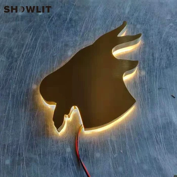 

Outdoor Brushed Golden Halo Lit Signs LED Inside Gold Steel Logo Signs