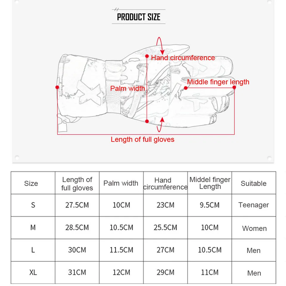 Winter Snowboard Ski Gloves PU Leather Non-slip Touch Screen Waterproof Motorcycle Cycling Fleece Warm Snow Gloves Unisex 6
