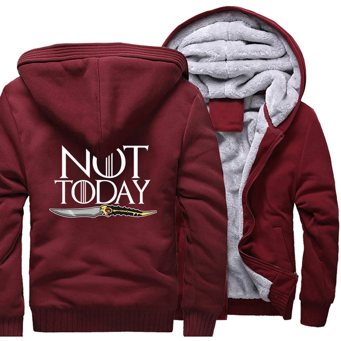 NOT TODAY/, толстовка с капюшоном «Игра престолов», «House Stark», зимняя толстовка с капюшоном, серия из фильма «Игра престолов», зимнее бархатное пальто - Цвет: wine red