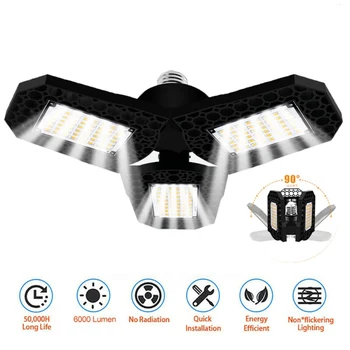 

40W/60W/80W E27 Garage Light Glow Deformable Light Portable Garage Light For Indoor Tri-fold Ceiling Fixture WorkShop Lamp