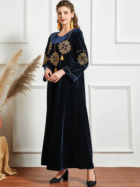 Vestido Longo Plus Size Velvet Abaya Dubai Turkey Islam Moroc Arabic Muslim Hijab Dress For Women Robe Longue Femme Musulmane Black