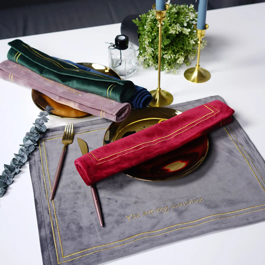 Золотой вельветовый вышитый Западный коврик для счастливого Нового года украшения на заказ бархатный анти-горячий коврик для посуды navidad#065