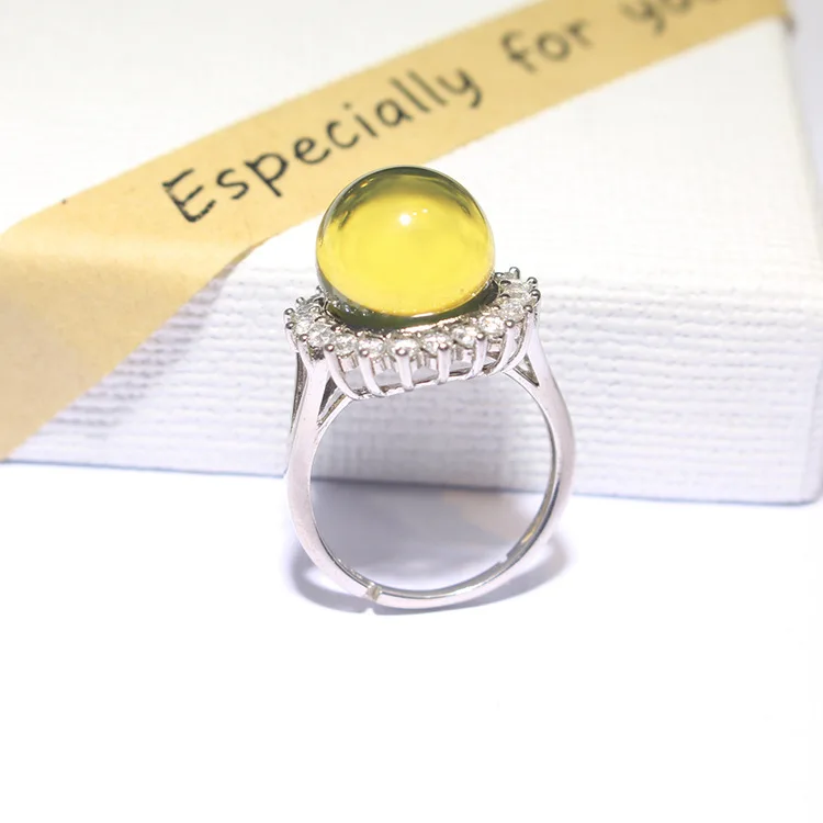 

[Hot Selling] Diana Classic Style Blue Amber 925 Sterling Silver Ring Adjustable Universal Micro Zircon 8-9 Size