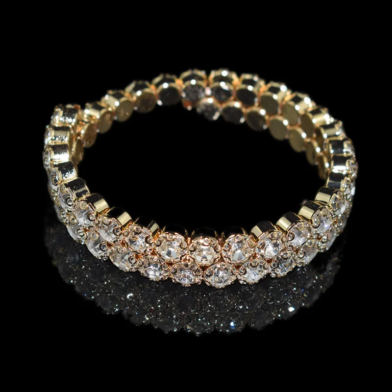 2Row Rose gold Роскошный браслет с несколькими рядами кристаллов, регулируемый браслет для женщин, золотой, серебряный цвет, свадебные браслеты и браслеты, ювелирные изделия, подарок - Окраска металла: 2Row Rose gold