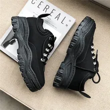 Модная обувь на платформе; сезон осень-зима; Новинка; Мужская обувь из Вулканизированной Ткани; черные кроссовки на шнуровке; износостойкая Женская прогулочная обувь