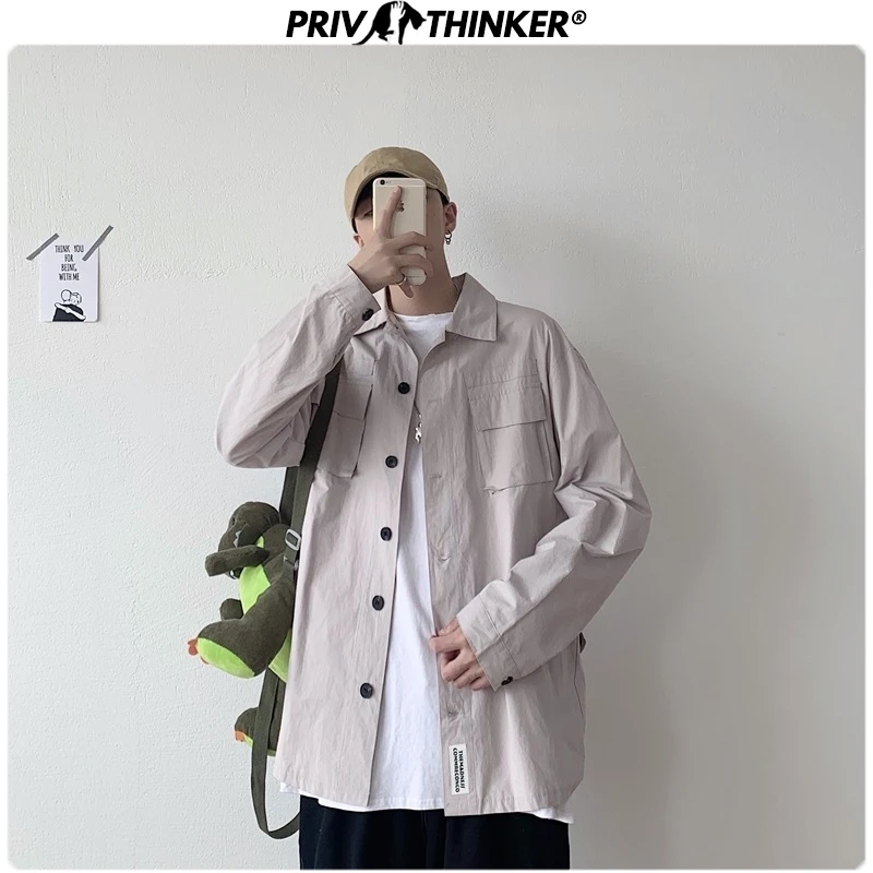 Privathinker стиль сафари повседневные осенние мужские рубашки 2020 карманы уличная