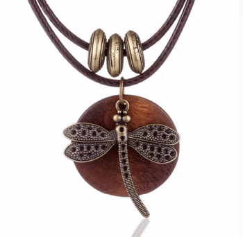 YLWHJJ Fashion Choker Woman Necklaces vintage Jewelry Dragonfly Wooden pendant Long necklace for women collares mujer kolye