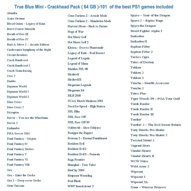 True Blue 101 Games/64G Crackhead Pack/Math Pack/Week Pack 58 Games/32G Fight Pack для Playstation классические игры и аксессуары
