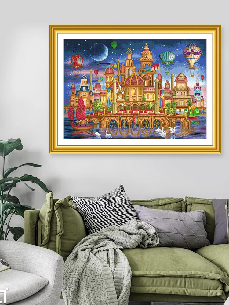 nova venda quente dos desenhos animados ponto cruz kit bordado completo europeu abstrato planeta mágico castelo dos desenhos animados pintura decorativa