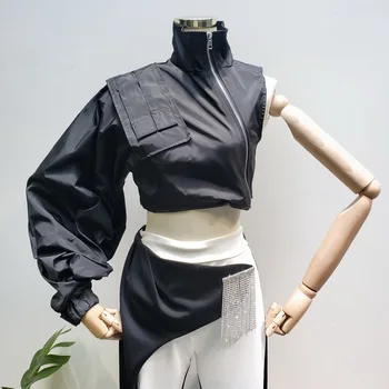 

Fashion Europe Women Short Jackets Asymmetric Spring New 2020 Wild Ladies Jackets Zipper Solid Color Women Clothing