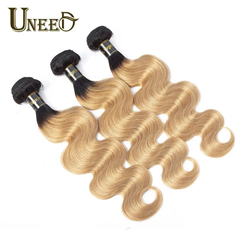 Uneed T1B/27 Ombre светлые перуанские волнистые пучки 1/3/4 шт. не Реми искусственные пряди