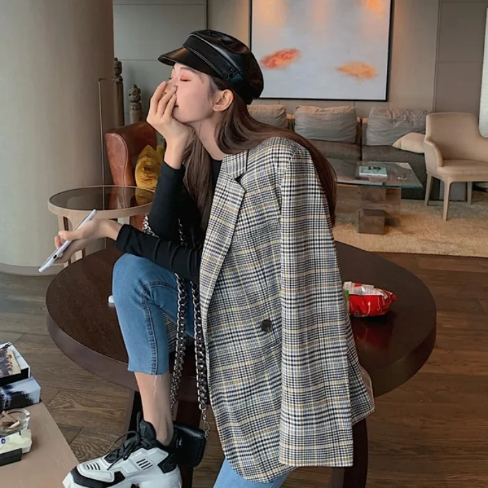 

Number One People Retro Suit Female Autumn 2019 New Style British Style Loose-Fit Versatile Plaid Suit Jacket