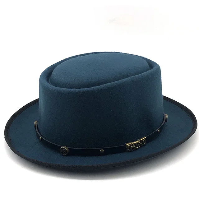 Women Men Pork Pie Hat Dad Wool Flat Fedora Hat For Lady Gentleman Gambler Boater Trilby Hat Hat Size 58CM 1