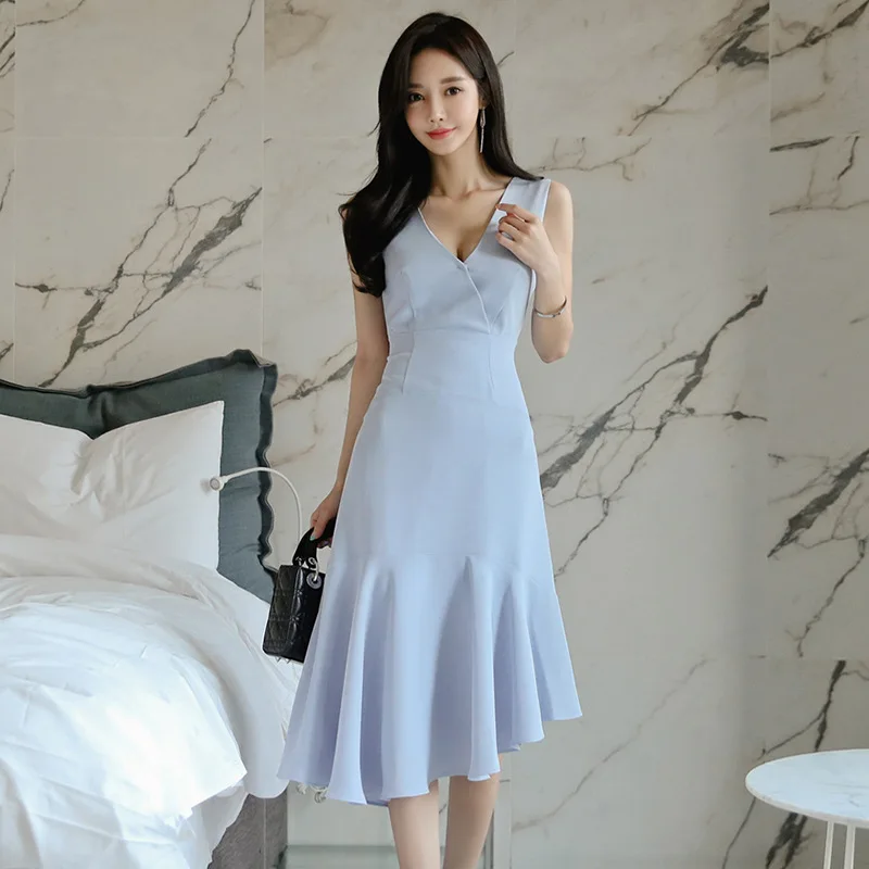 

2019 New Style WOMEN'S Dress V-neck Waist Hugging Slimming Sheath Dress