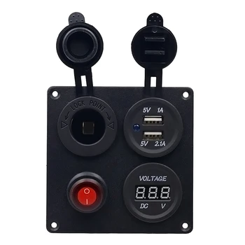 

Waterproof Car Boat Switch Panel Dual USB Charger LED Voltmeter 12V Socket