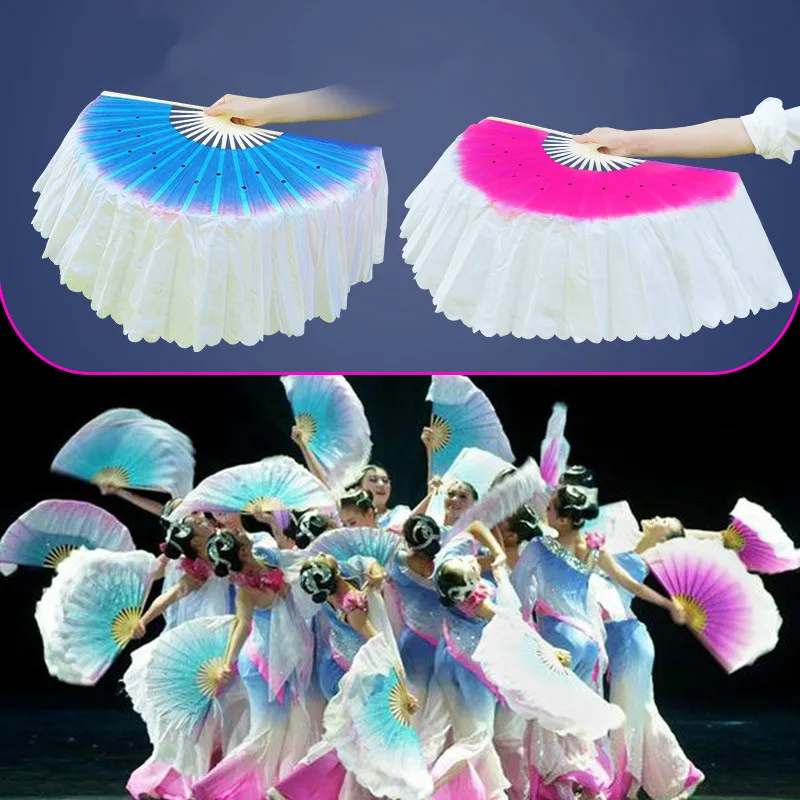 

Silk Dance Fan Adult Double-sided Two Color Yangko Fan Imitated Silk Fabric Square Dancing Fan Performance Props Abanicos De Man