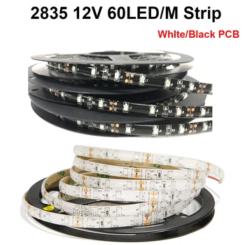

2835 LED Strip Light RGB DC12V White/Black PCB Neon Ribbon IP65 Waterproof Flexible LED Diode Tape 60LEDs/m 5M 12V LED Strip