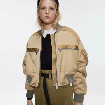 

2019 New Short Bomber Jacket Women Coat Autumn Winter Round Neck Long Sleeve Zipper Jackets Fashion Clothes