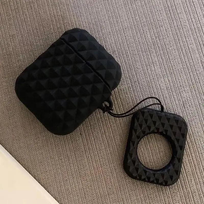 Силиконовый чехол Proetctive с ромбовидным узором и ремешком для наушников Airpods