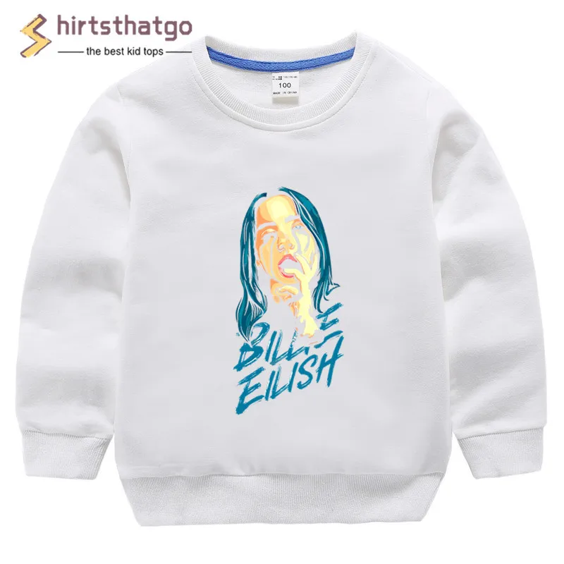Забавные толстовки с капюшоном для мальчиков и девочек BILLE EILISH, свитшоты, детская осенне-зимняя одежда для малышей, детский пуловер, топы черного цвета, подарок в пятницу - Цвет: T87A-c white