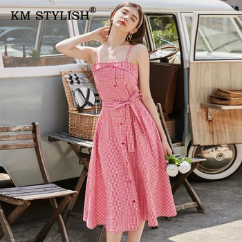 

Red Plaid Sleeveless Strapless Women Casual Dress Slim Waist Sashes Sweety Fashion Dresses