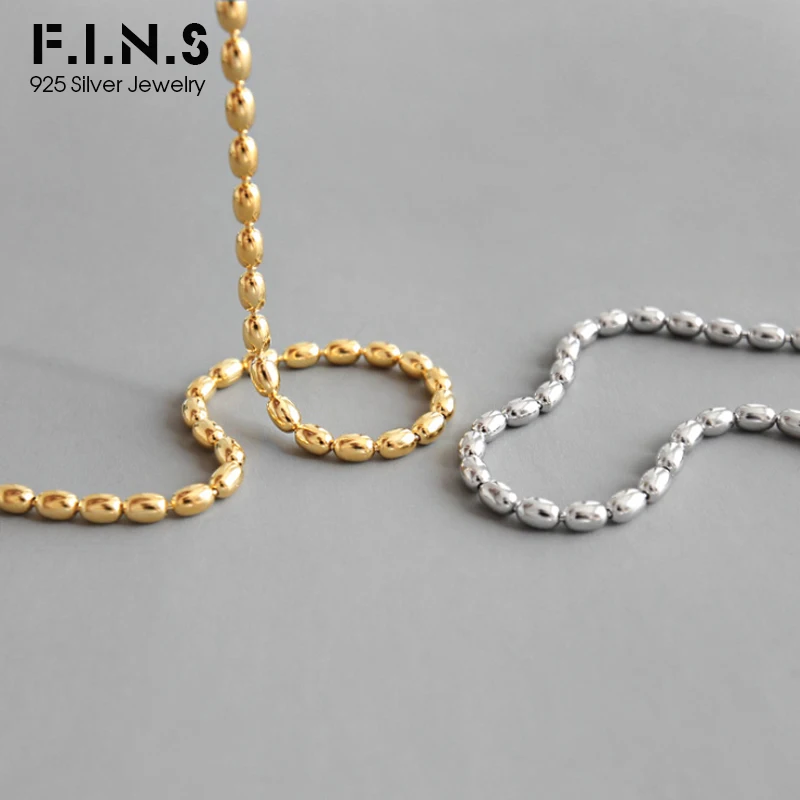 F.I.N.S корейский стиль S925 Стерлинговое Серебряное колье ожерелье INS овальные бусины цепочка женское ожерелье классическое ожерелье на шею