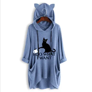 

2019 Autumn And Winter Women's T-shirt Cotton Large Size Loose Top Hooded Printed Long-sleeved T-shirt Women