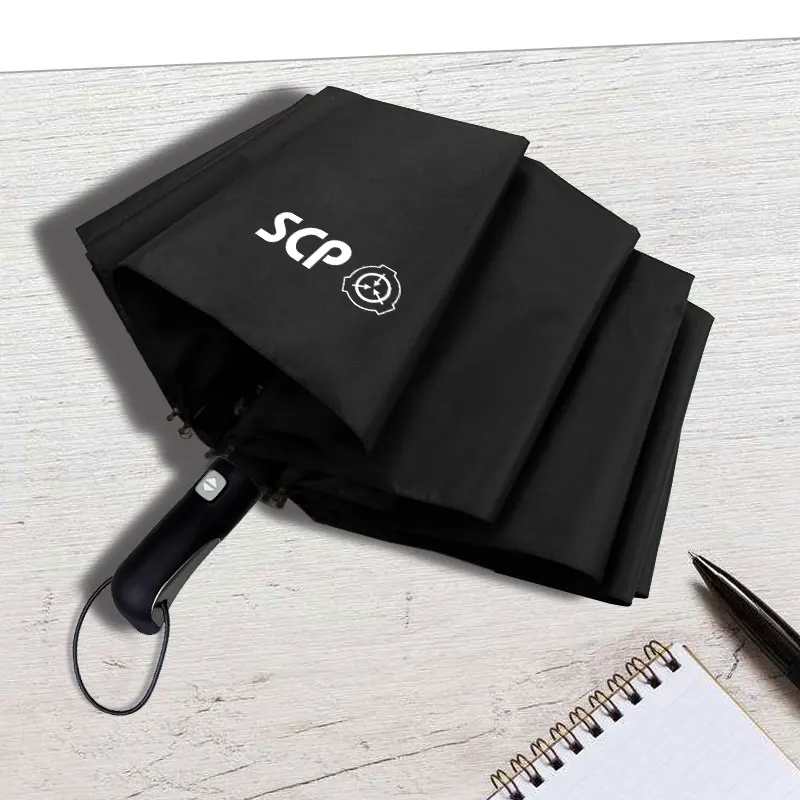Аниме SCP автоматический зонт Tri-складной специальные процедуры удержания Мультфильм ветрозащитный складной солнце дождь карман черный - Цвет: Style 2