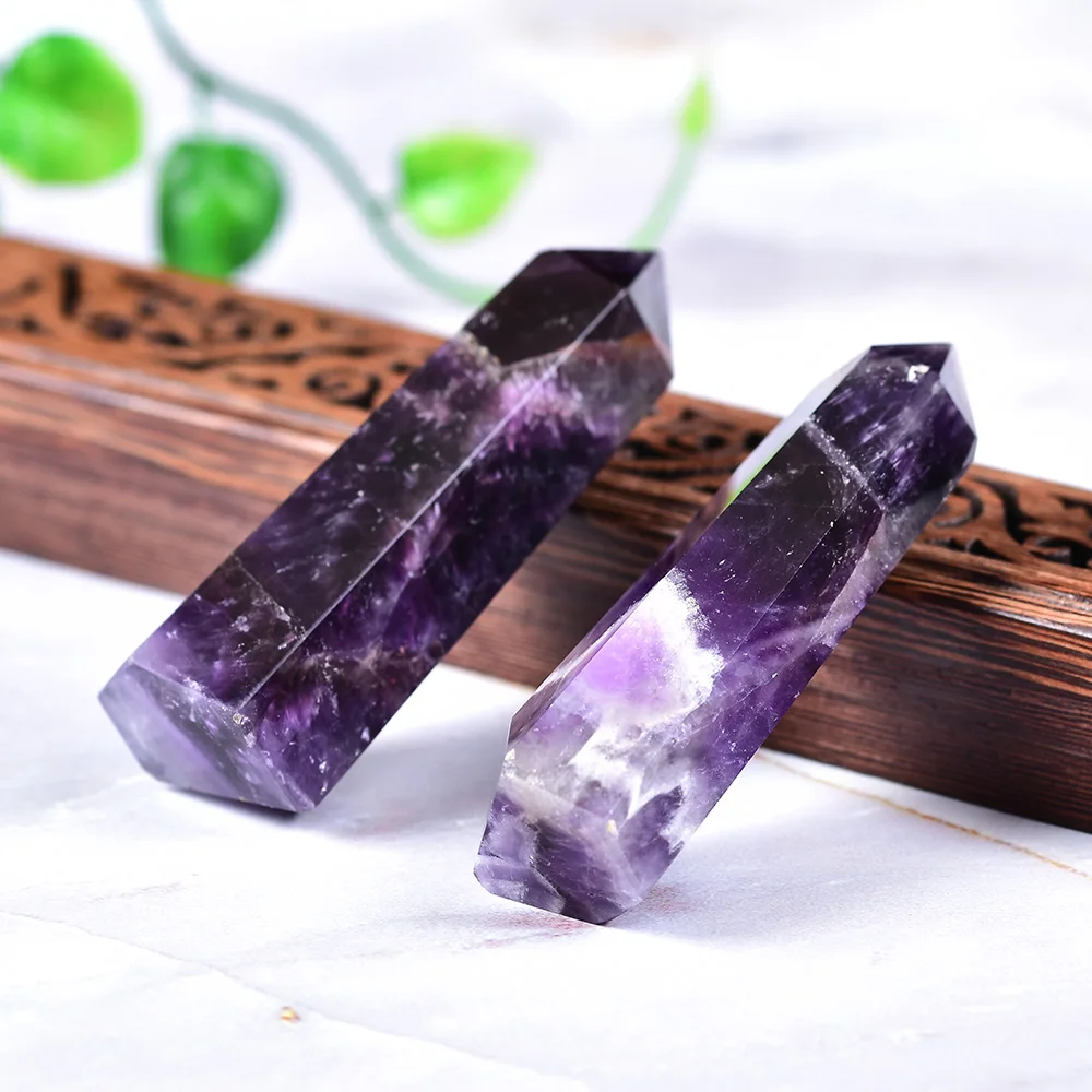 1PC Natural Crystal Fantasy Amethyst Hexagonal Column Point Mineral Ornament Magic Repair Home Decoration Decoration