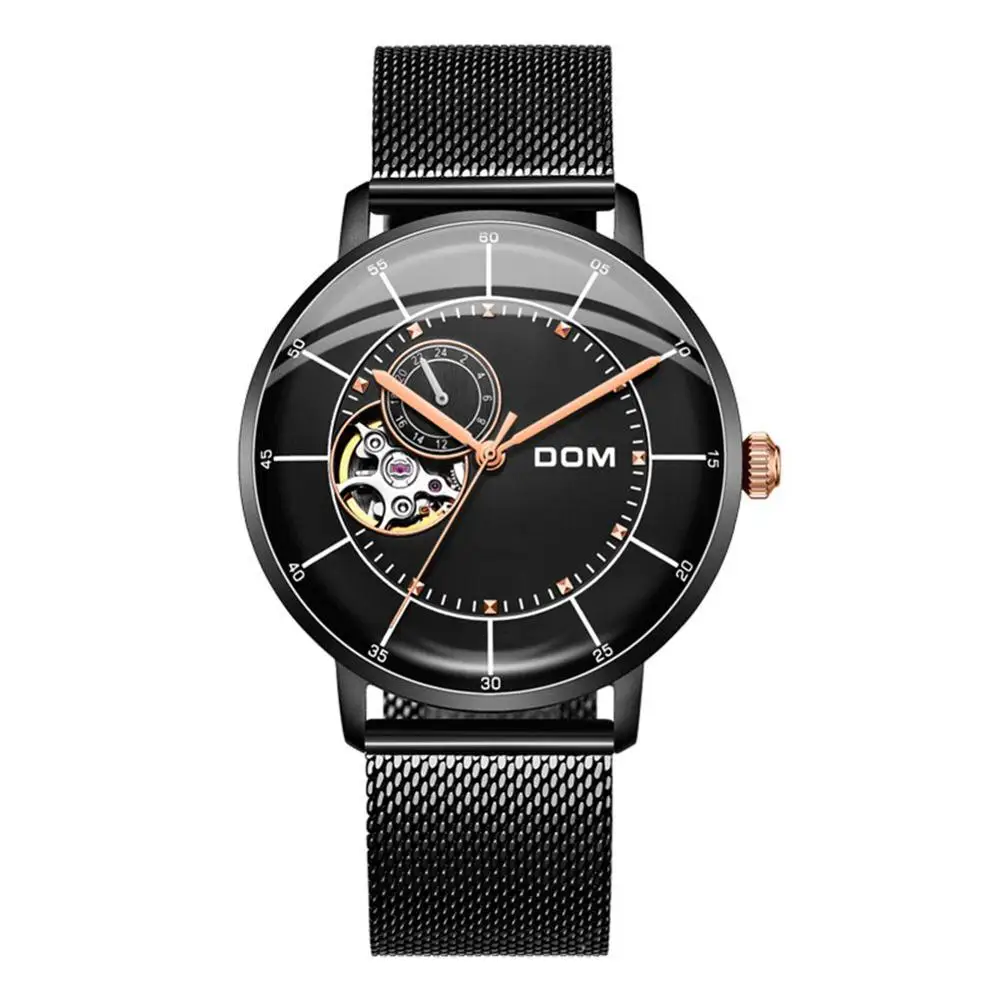 DOM автоматические часы для мужчин механические часы для мужчин Tourbillon водонепроницаемые лучший бренд класса люкс нержавеющая сталь Relogio Masculino M-8119 - Цвет: M-8119BK-1M