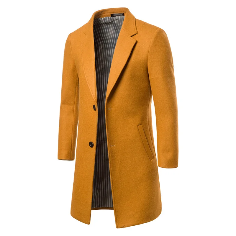 Мужское шерстяное модное однотонное Мужское пальто черного цвета хаки, осенне-зимнее повседневное шерстяное длинное Мужское пальто размера плюс 6XL - Цвет: Orange
