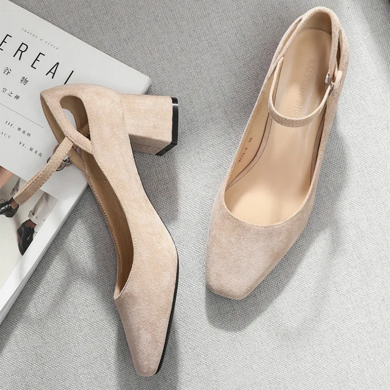 Новинка 2020 года Сезон весна Туфли на высоком квадратном каблуке Женские туфли из