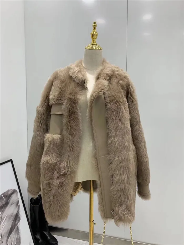 Настоящая овечья шерсть Меховые пальто Высокое качество Женское пальто с мехом на осень-зиму двухсторонняя Меховая куртка больших размеров