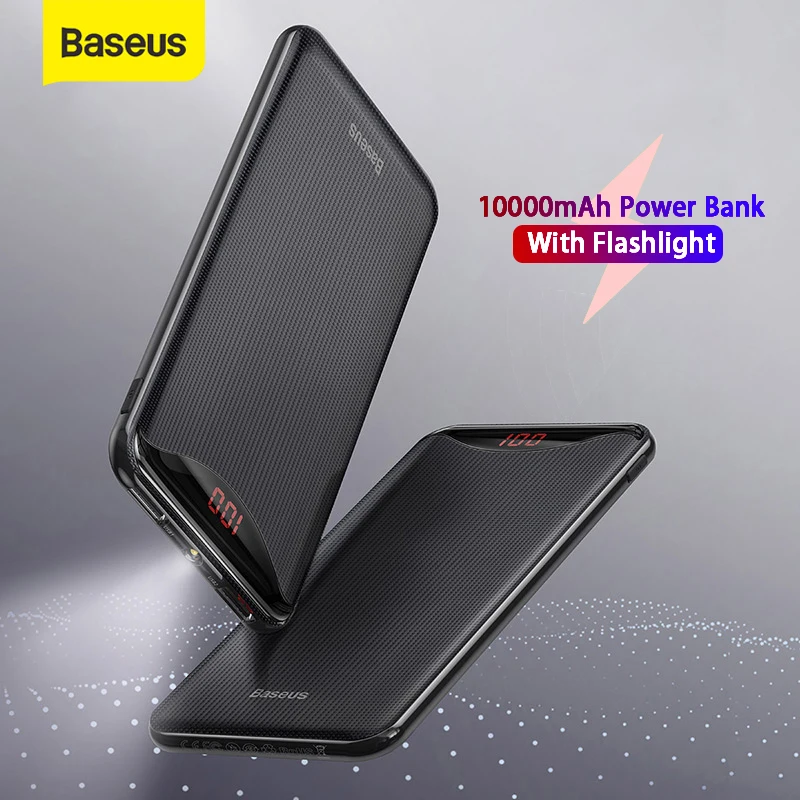 Внешний аккумулятор Baseus на 10000 мАч с двумя USB-портами и фонариком | Мобильные