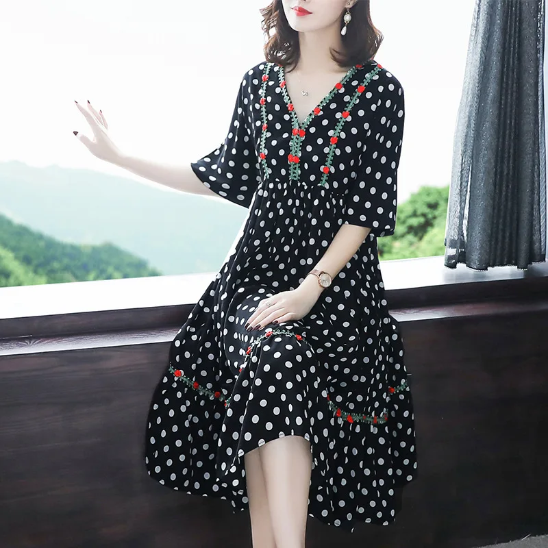 

Photo Shoot 2019 Spring And Summer New Style Ramie Dress Women's Printed Mid-length Seaside Holiday Beach Skirt