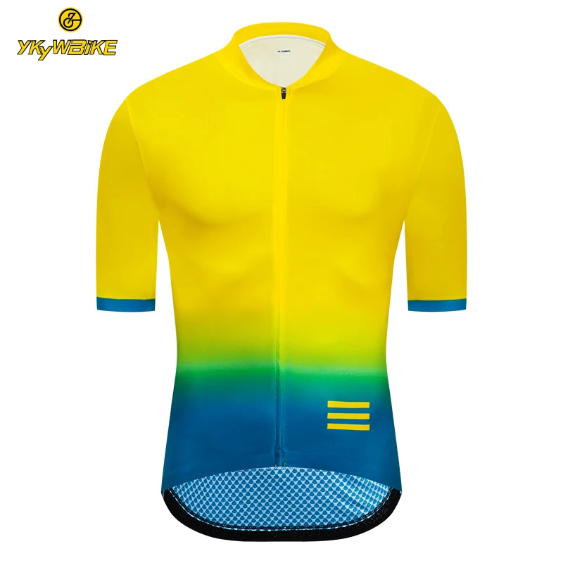 YKYWBIKE Cycling Jersey Summer V neck Cycling Jersey Short Sleeve MTB Road Cycling Gradient