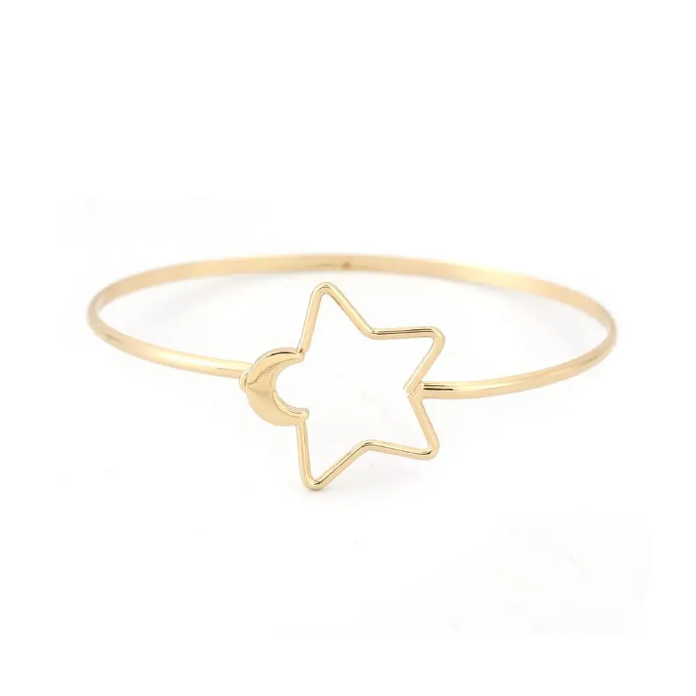 Golden- Star Doreen Box новая мода сплав на железной основе браслеты Луна Звезда Сердце женские вечерние подарочные браслеты можно открыть 18,5 см(7 2/") длинные, 2 шт - Окраска металла: Golden- Star