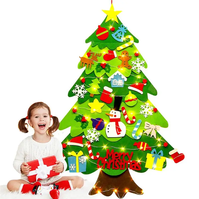 

1Pc Xmas Tree Lightweight Luminous Reusable Creative Hanging Decor Wall Hanging Felt Christmas Tree For Christmas Party