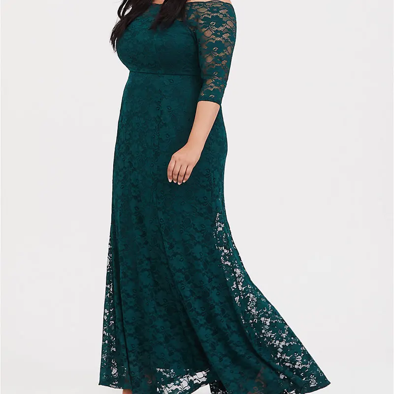 Модное женское платье размера плюс XXXL для особых случаев, зеленые кружевные вечерние платья с открытыми плечами, сексуальное длинное платье для свадебной вечеринки
