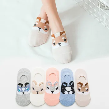 

Socks Women Invisible 5 Pairs/lot Cartoon Animal Cute Funy Dog 3D Breathe Comfort Sweat-absorbent Short Cotton Ankle Socks