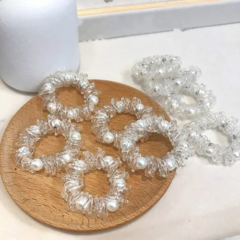 

5pcs/set Korean Pearl Hair Accessories Simple Transparent Hair Ring Ponytail Rope Girl Women Elegant Hair Bands New