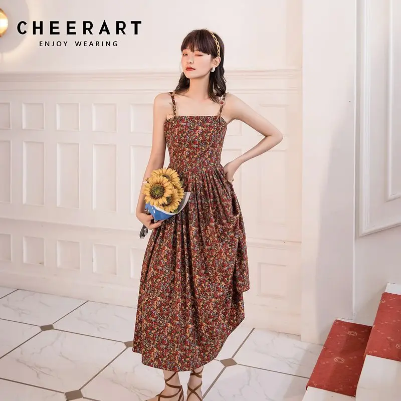 Женское винтажное платье-комбинация CHEERART Красное длинное платье миди на тонких