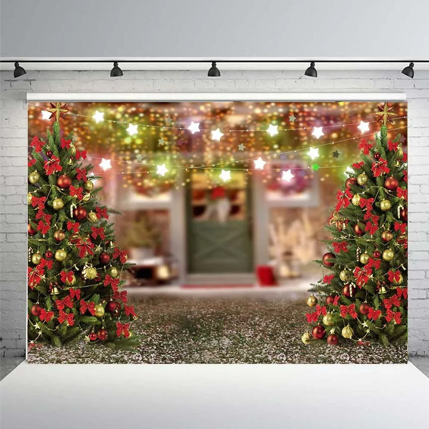 

Christmas Background Photography Winter Snow Christmas Tree Wreath Wood Door Home Decor Holiday Family Celebrate Party Photocall