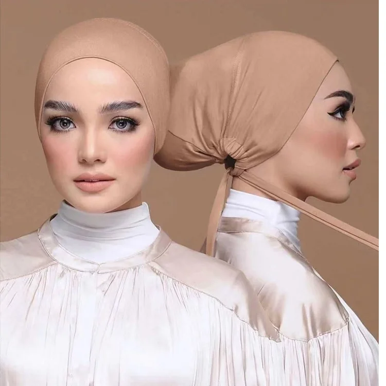 Premium Jersey Muslim Inner Cap Stretch Hijab With Rope Solid Color