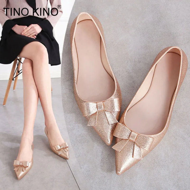 

2020 Summer Women's Pointed Toe Jelly Shoes Ladies Bowtie Elegant Slip On Women Glitter Flat Female Fashion Footwear New