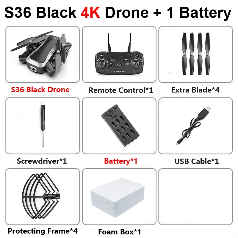 S36 B 4K 1B F S36 складной Профессиональный Дрон с двойной камерой 4K оптический поток широкий угол Wi-Fi FPV RC вертолет Квадрокоптер игрушки SG106 E58 - Цвет: S36 B 4K 1B F