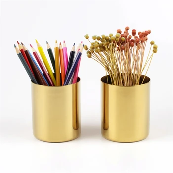 

Nordic Gold Stainless Steel Pen Holder Container Metal Desk Storage Box Office Organizer Flower Arrangement Vase Home Decoration