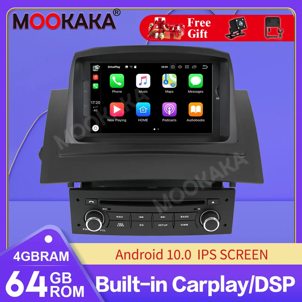 

For Renault Megane 2 Fluence 2002 + Mookaka Android 10.0 4+64GB Car Radio GPS Navigation DSP Car Stereo Video Multimedia Player