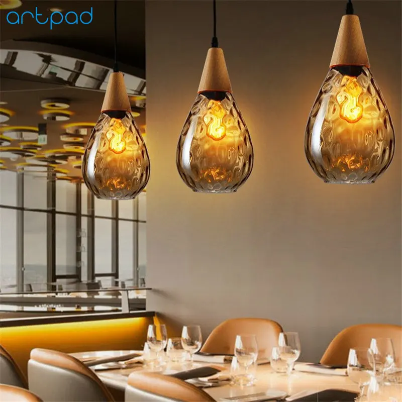 Artpard Янтарный подвесной светильник в форме капли воды Янтарный дымчатый серый абажур E27 лампа Эдисона для гостиной столовой Потолочный подвесной светильник