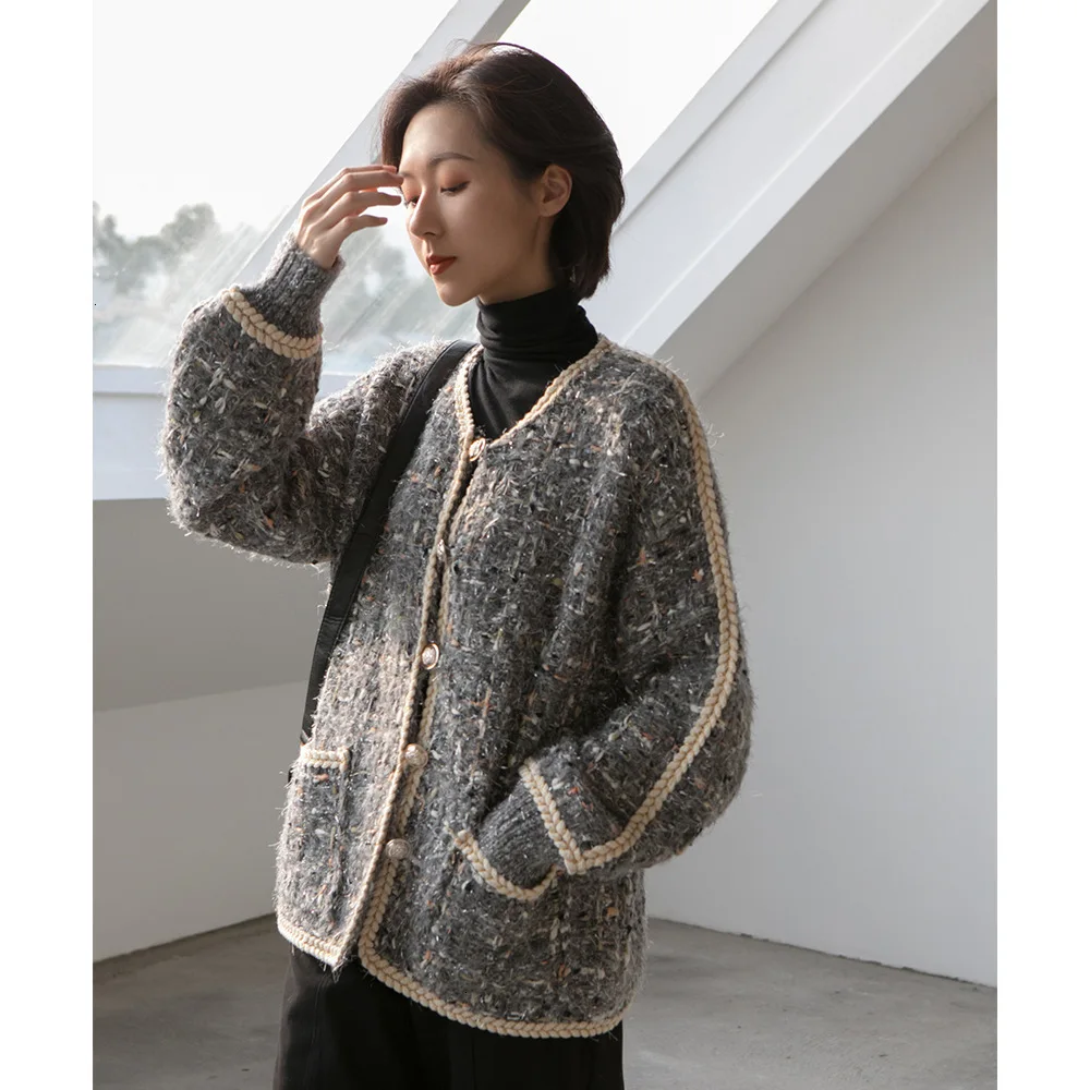 TVVOVVIN Autumn Concise Small Real Easy Long Sleeve Single Row Buckle Hemp Flowers Edge Sweater For Girl Woman ZX164